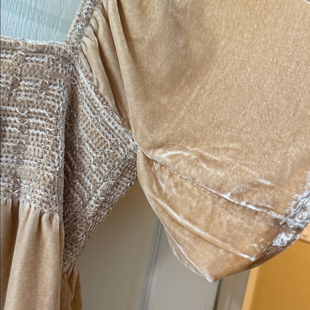 Free People Beige Velvet Smocked Dress - Picture 3 of 8